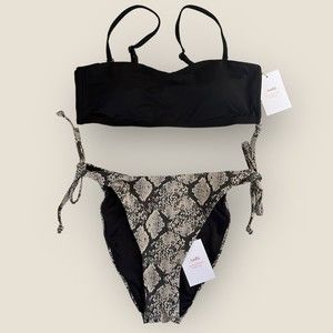 Andie The Rio Top In Black (M) and String Bikini Bottom in Snake Swimsuit Set(L)